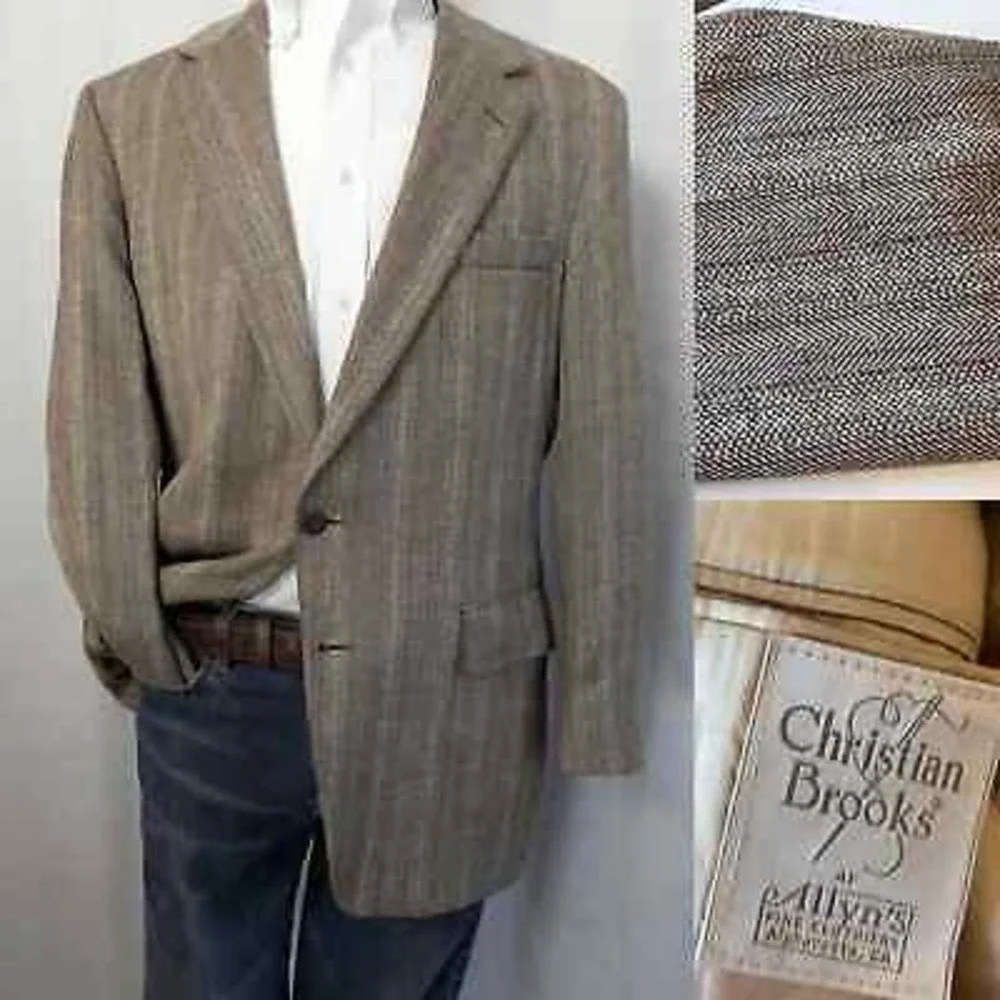 Christian Brooks Tan Blazer Size 46R Pure Silk‎ Luxury Khaki Sport Coat Jacket
